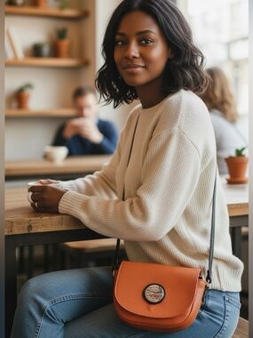 Valentina Orange Cognac Pebbled Leather Crossbody Saddle Bag - Made In Italy